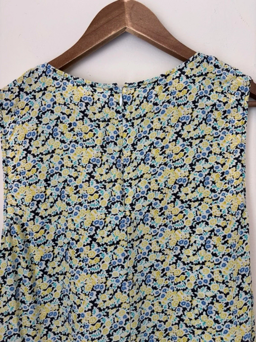 Equipment Yellow & Blue Floral Silk Sleeveless Shift Dress Large